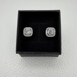 VVS1 Moissanite Square Halo Earrings 1.0 Carats