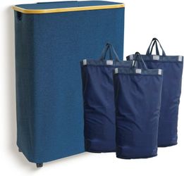 160L Laundry Hamper 3-Section – Large Basket w/ Lid, Handles & 3 Removable Bags