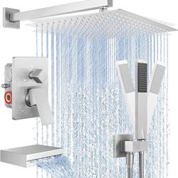 Shower Faucet Set - 12" Rain  Head 3-Function Shower System with Tub Spout