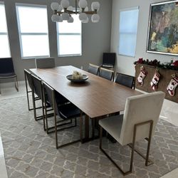 Modern Wenge & Gold Stainless Steel Dining Table