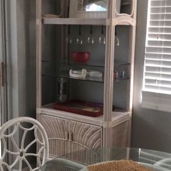 WICKER RATTAN DISPLAY WITH GLASS SHELVES 