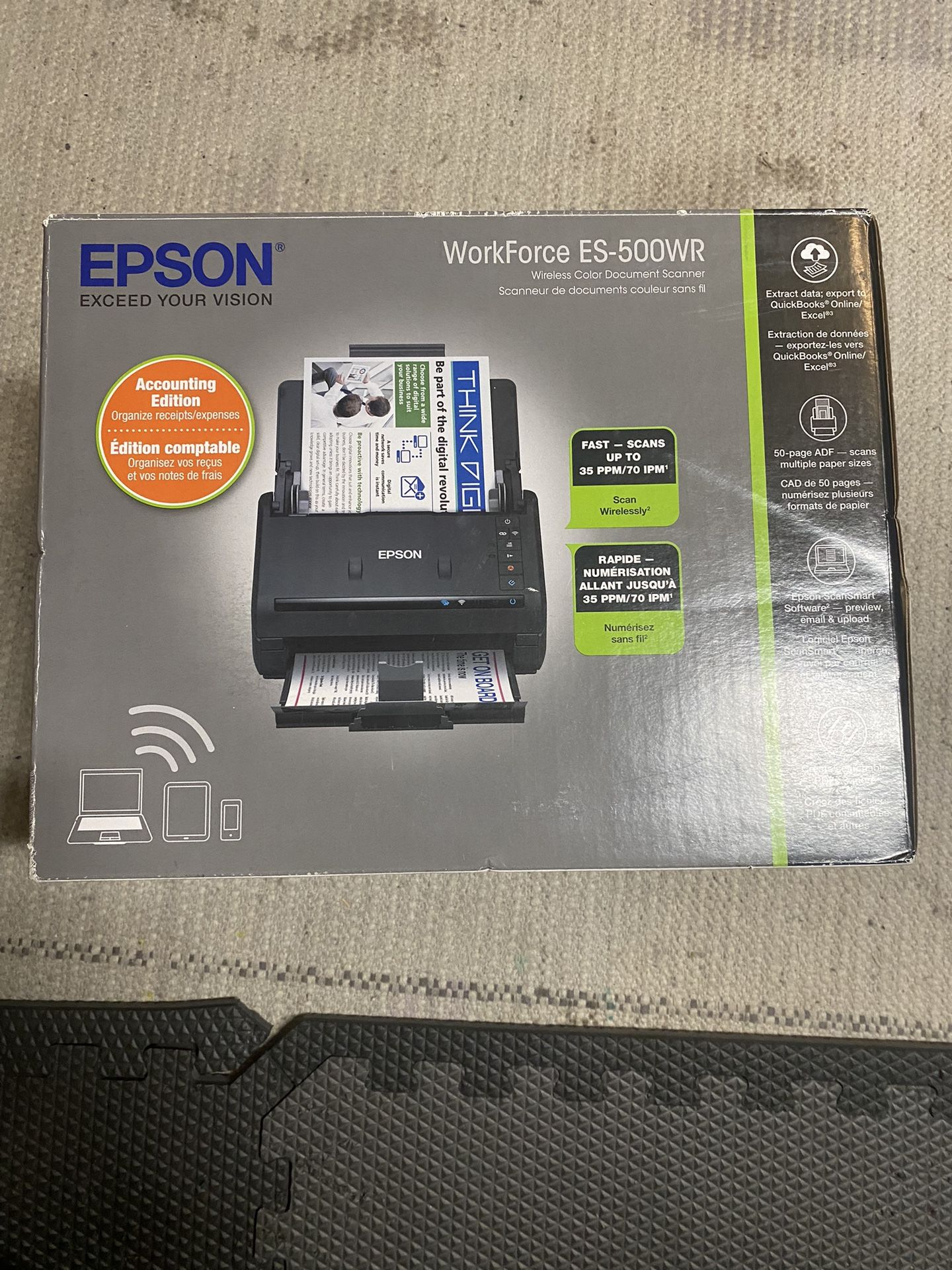 pson Workforce ES 500WR Wireless Color Receipt & Document Scanner for PC and Mac Auto Document Feeder (ADF)  black