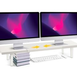Dual-Monitor-Stand-Riser-For-Desk Adjustable Length 32-40 Inch,Large Desktop Computer Monitor Riser For 2 Screens
