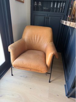 Set of 2 Arhaus brown leather oversized chairs
