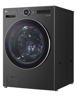 LG - 5.0 Cu.Ft. High-Efficiency Stackable Smart Front Load Washer with Steam and TurboWash 360 - Black Steel