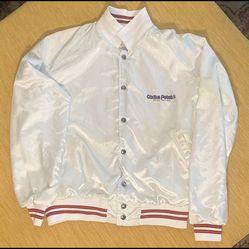 VTG White Satin Bomber Jacket L Britpop Revival  Cactus Petes Retro 80 Nostalgia