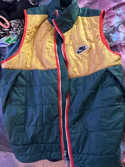 Nike Colorblock Quilted Puffer Vest Green Gold Red Size Large