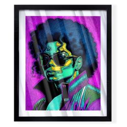 Michael Jackson custom colorful art piece on black frame