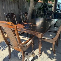 Dining Table And 8 Chairs, All Wood Chairs Need New Covers