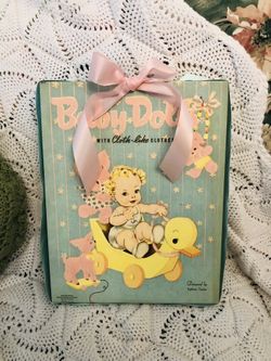 Vintage baby and duck toy picture, wall hanging, nursery decor