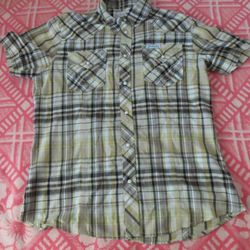 True Religion  Pearl Snap Rocky Western Shirt Plaid Cotton Short Sleeve Shirt XL