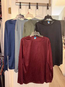 Set of 5 Assorted Colors Men’s Long Sleeve Moisture Wicking T Shirts