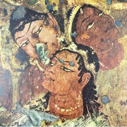 Royal procession Original Antique Vintage Fine Art INDIA Print Poster Ajanta Caves Wall Painting 1950’s Italy Printed Collectible