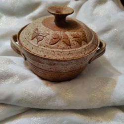 Vintage Stoneware Pottery Dish With Butterflies