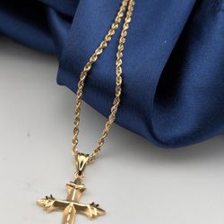 ✨💎 Beautiful 14k Yellow Gold Cross Perfect Baptism Or Easter Gift✝️and Ropes Necklace 👌✨
