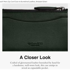 Coach Mens Zip Card Case in Burnished Leather