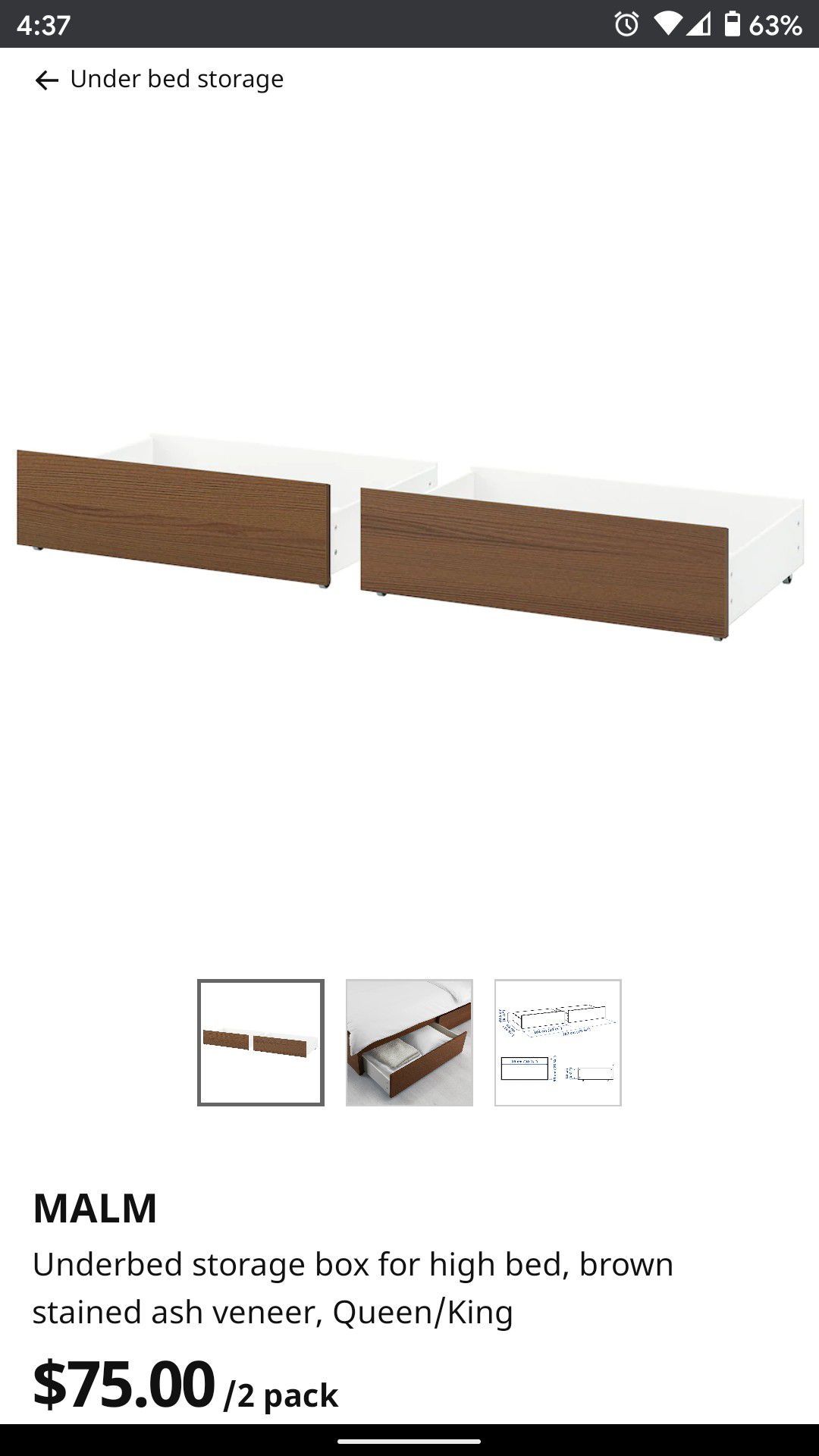 Ikea Malm under bed storage drawers