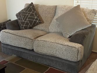 Two-Piece Grey Textured Sofa and Loveseat Set