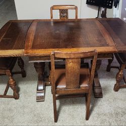 Solid Wood Vintage Draw-Leaf Dining Table – 5-Piece Set
