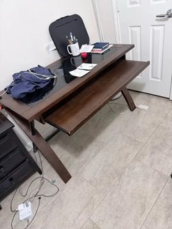 Wooden Desk With Glass Top & chair For $400 OBO