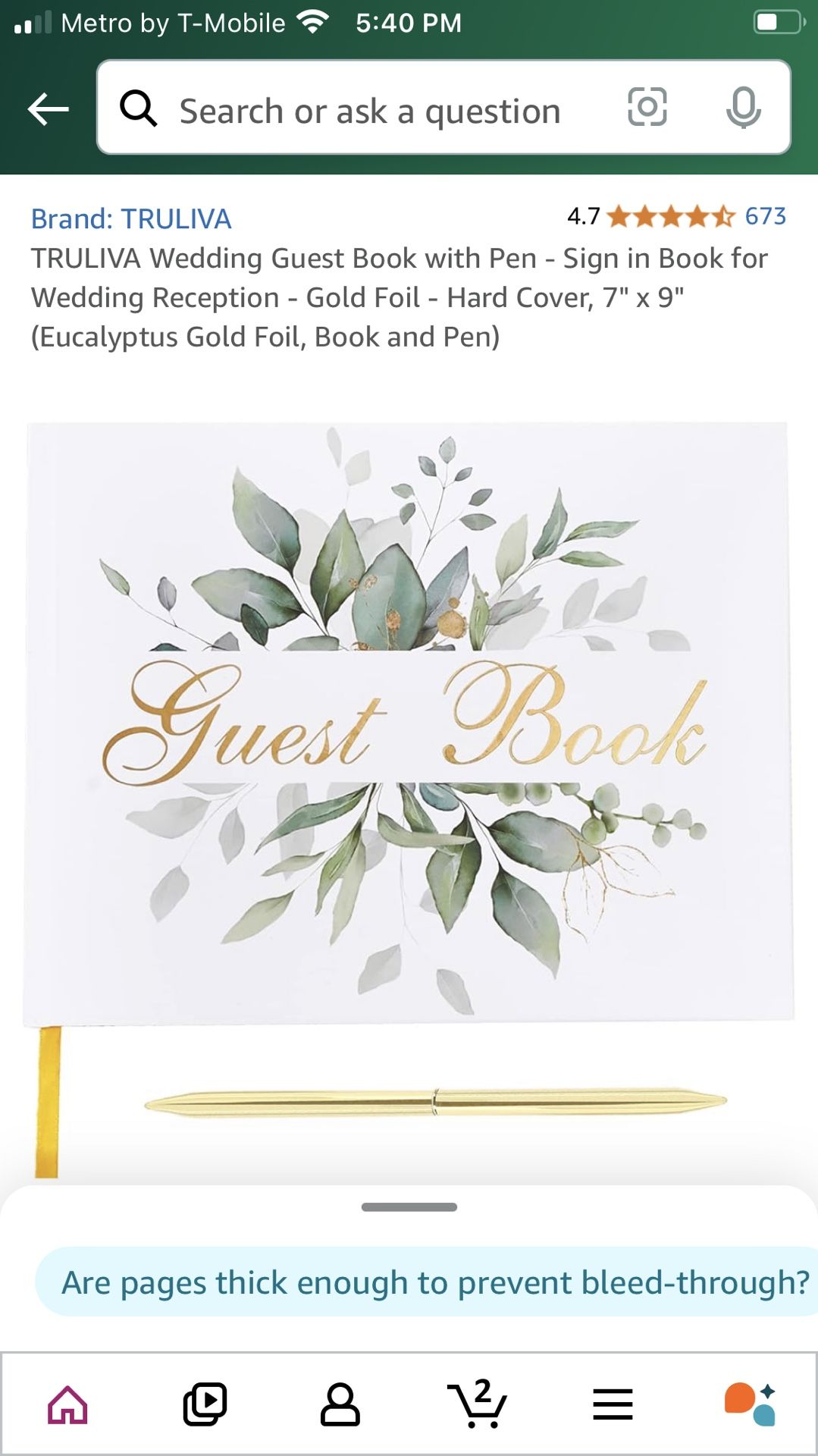 New* TRULIVA Wedding Guest Book with Pen 