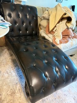 Dark brown Tufted Leather Chaise Lounge