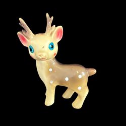 Mid-Century Christmas Blue and Brown Reindeer Soft Rubber Deer Figurine squeak toy 