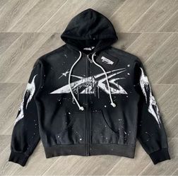 Hellstar Black Graphic Zip-Up Hoodie
