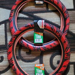 NEW Bicycle Bmx Tires 20" Red Splatter 