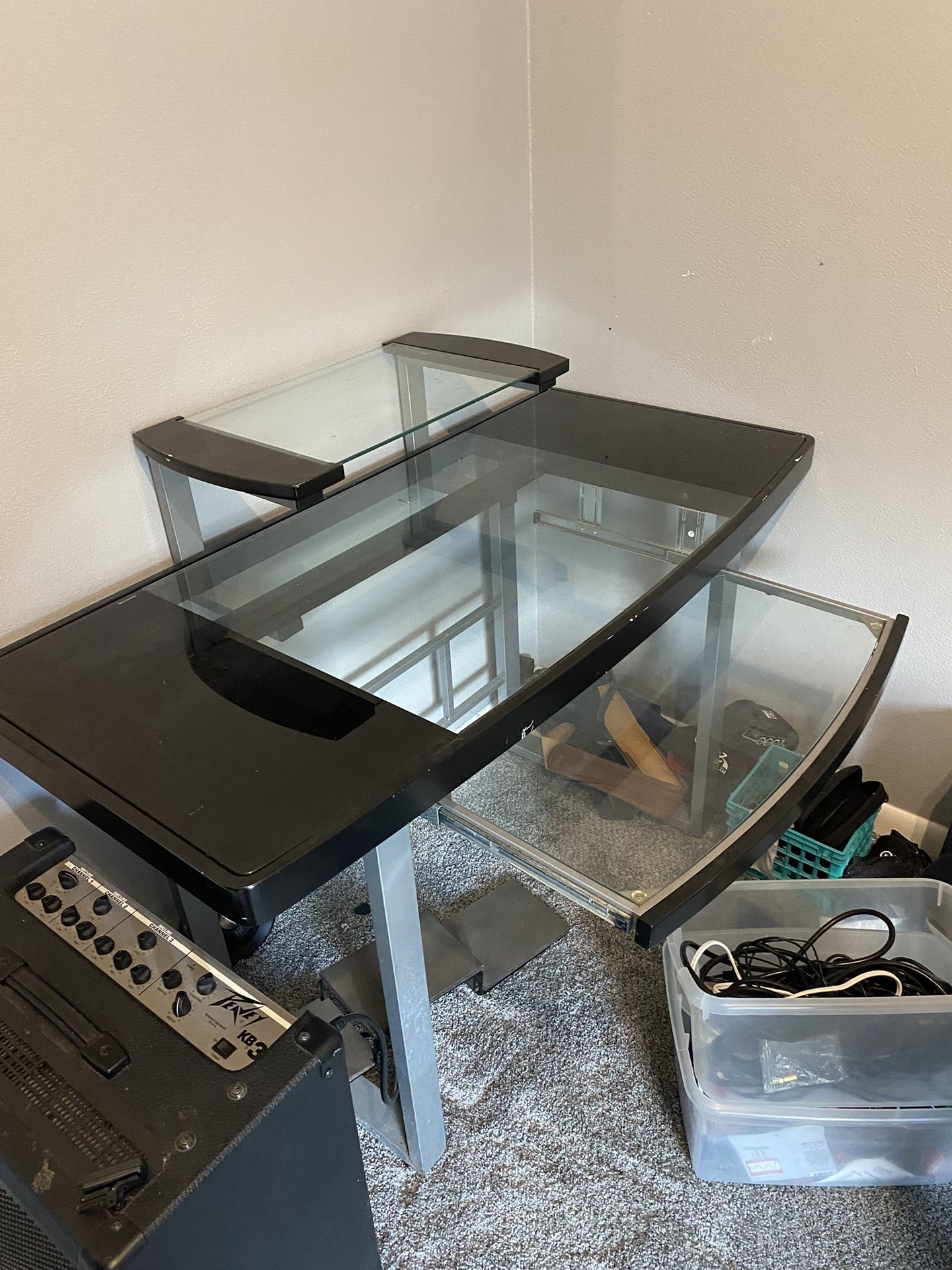 Glass Computer Table With Keyboard Shelf