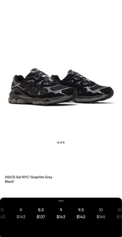 ASICS Gel NYC Graphite Grey Black Sneakers size 9