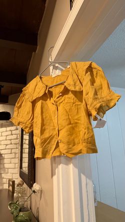 Mustard Yellow Ruffle Button-Up Crop Top