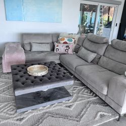 Modern, Chic  Light Grey Sectional Couch, Adjustable