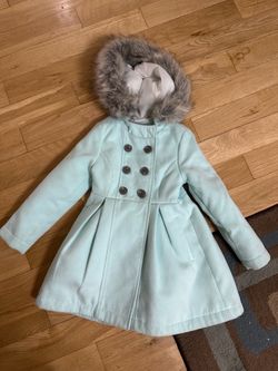Mint Coat With Hooded Fur Toddler Girl Size 4/5T