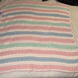 Baby Blanket, Crochet Baby Blanket Soft and Cozy Stripes in Pastel Colors NEW