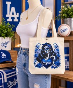 LA Dodgers Sugar Skull Canvas Tote Bag