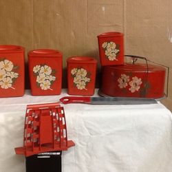 1940/50s Red canister set. Burton / Davison Mi. Area 48509