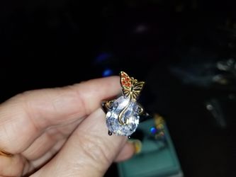 Sterling silver CZ and gold-plated butterfly ring- size 9