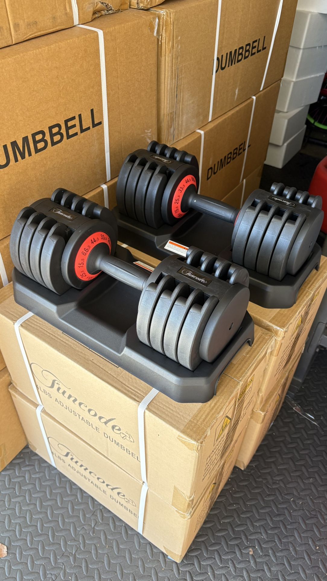 I’m Selling New Funcode Adjustable Dumbbell For Home Gym Each Dumbbell (6.6 Lbs 15 Lbs 25 Lbs 33 Lbs 44 Lbs) For Both $160