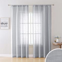 New! Semi-Sheer Rod Pocket Curtain Panels (Set of 2) for Kitchen Bedroom Living Room Drapes Sunlight Filtering Privacy Semi Home Decor, Grey 52" W x 9