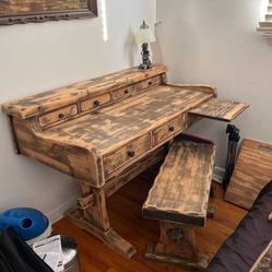 BEAUTIFUL RUSTIC PINE DESK AND BENCH
