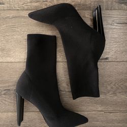 Aldo Black Ankle Sock Heel Boots Pointed Toe 