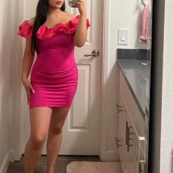 Mini Pink Bodycon Off the Shoulder Dress