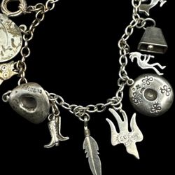 Vintage Sterling Silver Taxco Southwestern Charm Bracelet 7.5” 20.4 Grams(3)22