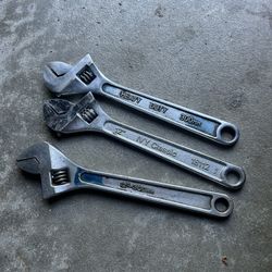Three adjustable wrenches, 12 inch