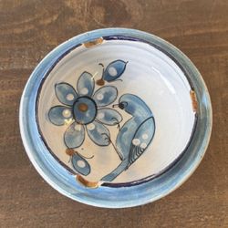 Blue, Brown and White Bird and Flower Mid Century Modern Ash Tray