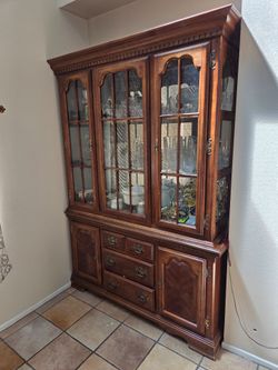 Wood China Cabinet with Glass Doors