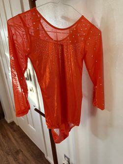 Orange Rhinestone Long Sleeve Gymnastics Leotard