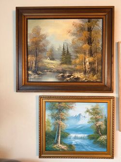 Vintage Landscape Paintings – Set of 2 – Framed Nature Art