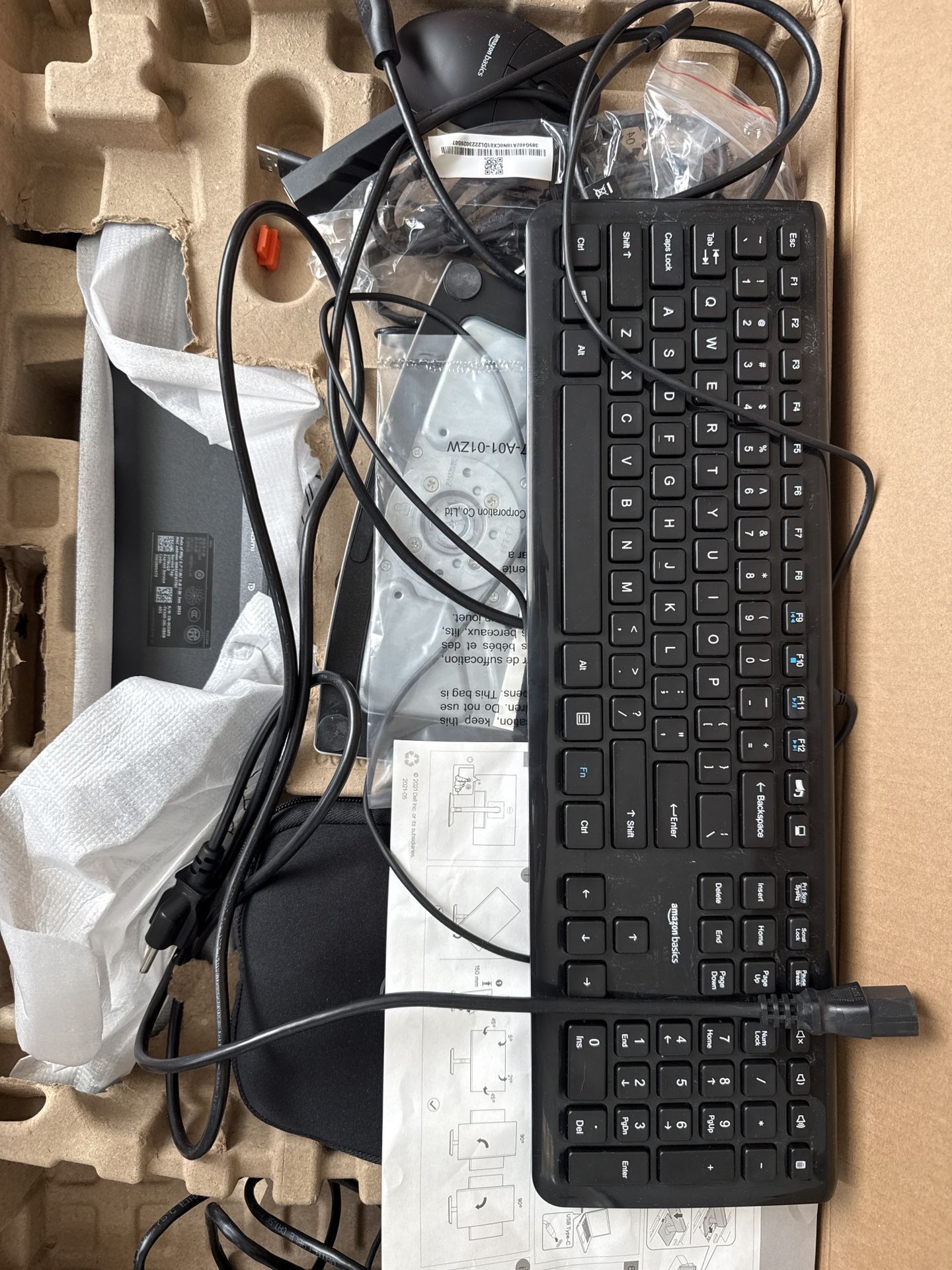 Dell Monitor P2422HE, keyboard, mouse and headset